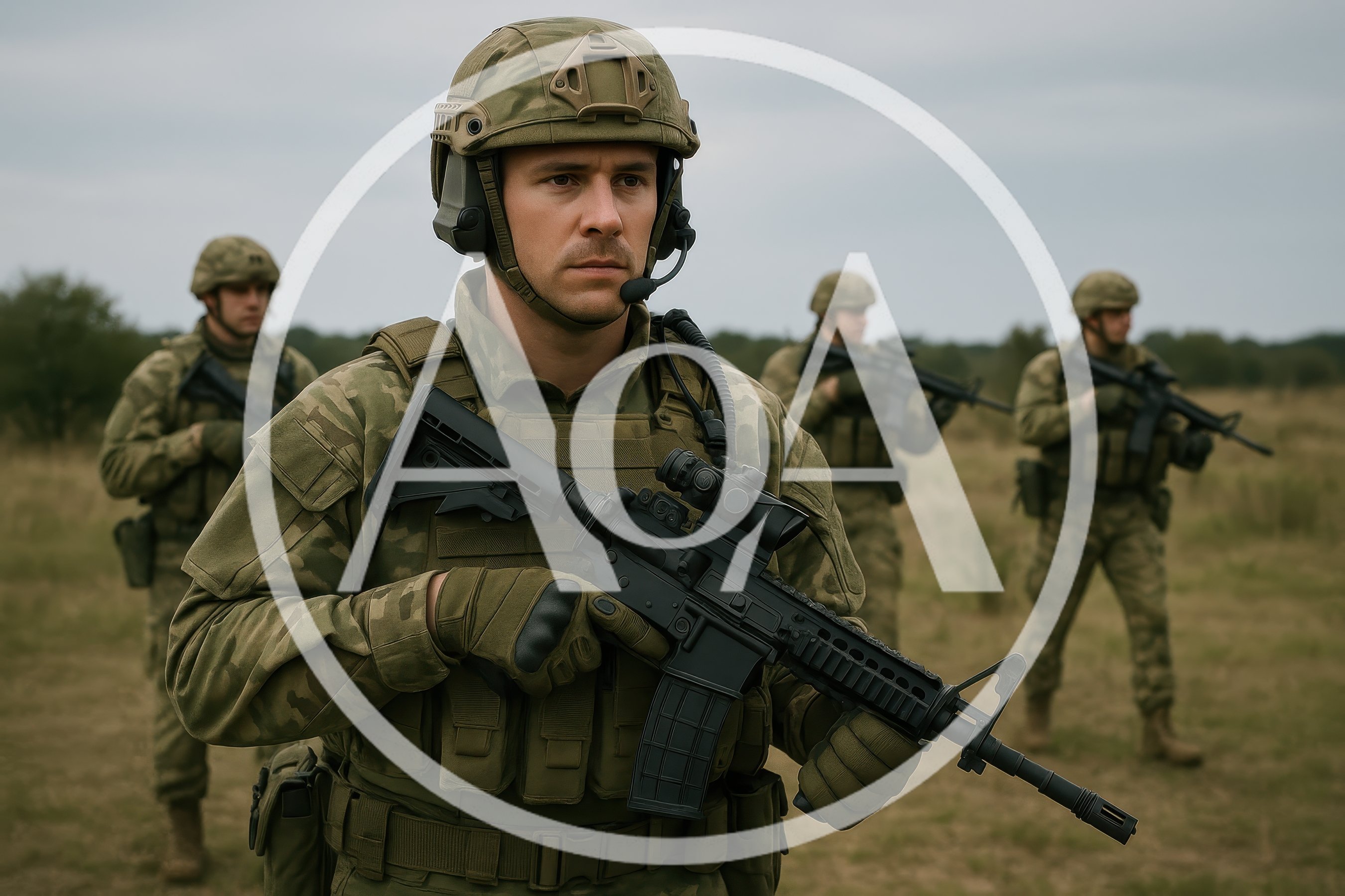 Soldiers In Tactical Gear Standing In A Field
