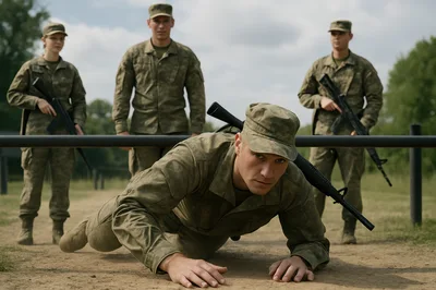 Soldiers Training On An Outdoor Obstacle Course