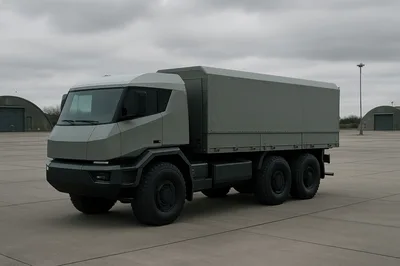 Modern Military Tactical Cargo Truck on Airfield