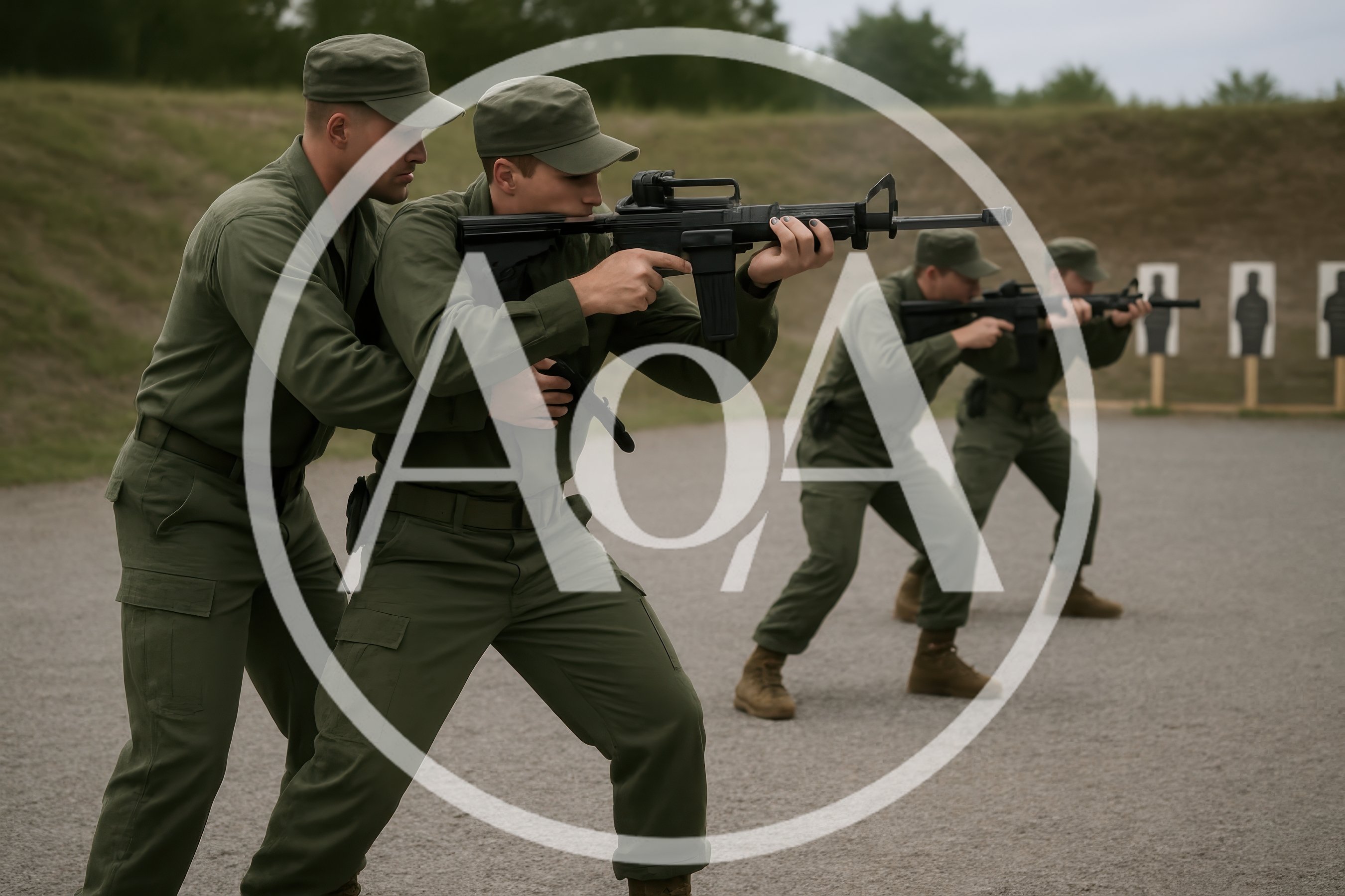 Soldiers Practicing Tactical Rifle Shooting At Outdoor Range
