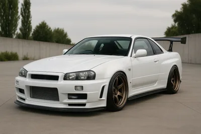 White Nissan Skyline GT-R R34 Sports Car