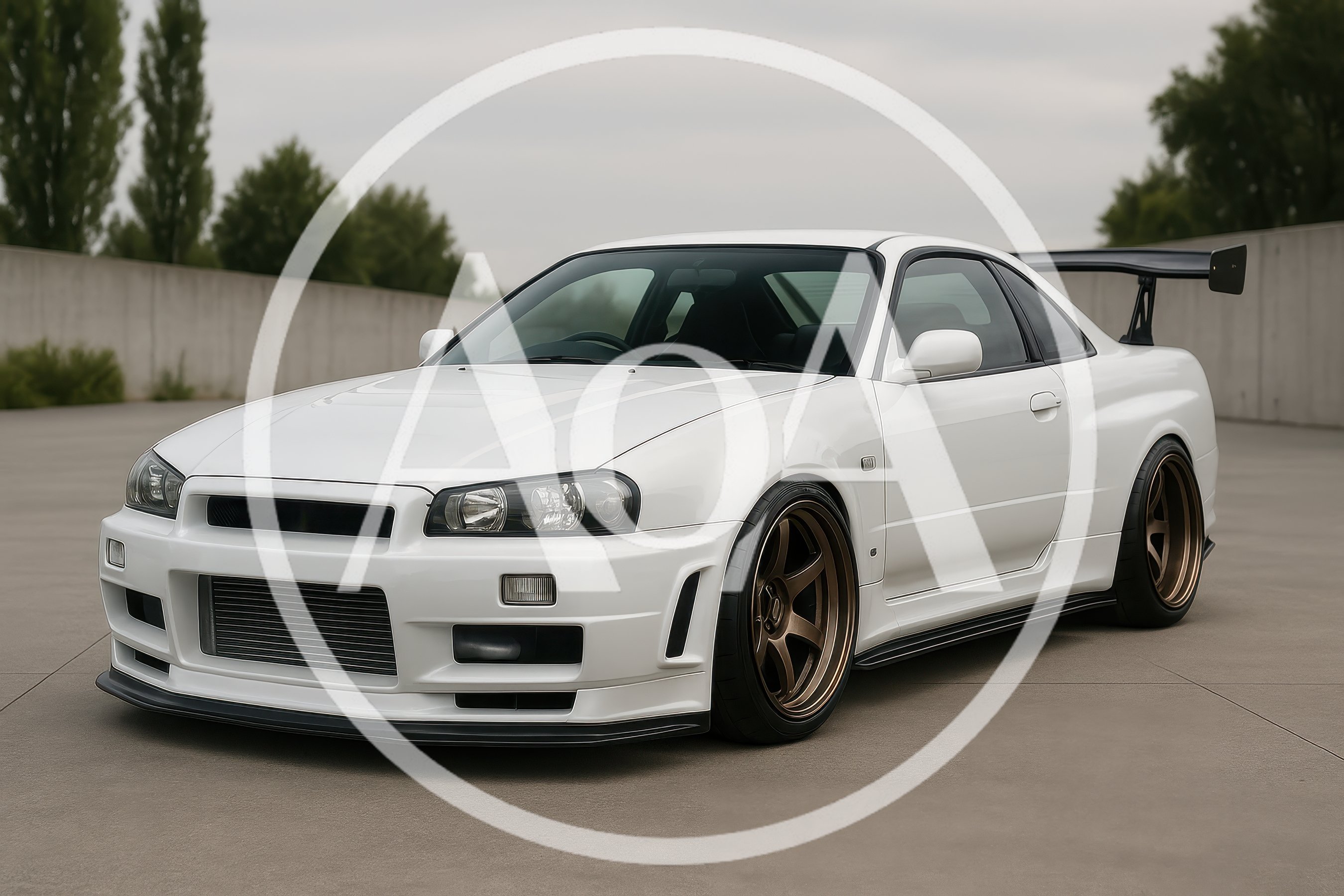 White Nissan Skyline GT-R R34 Sports Car