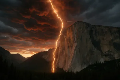 Lightning Strike Over El Capitan In Yosemite National Park