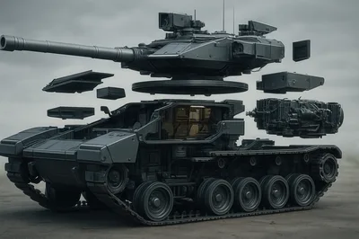 Exploded View Of A Futuristic Military Tank