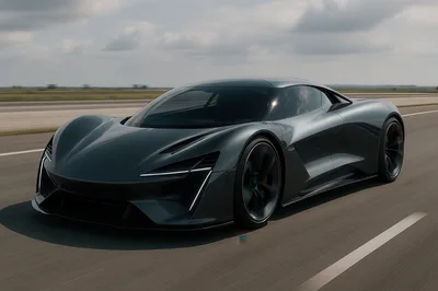 Dark Grey Supercar Driving On A Highway