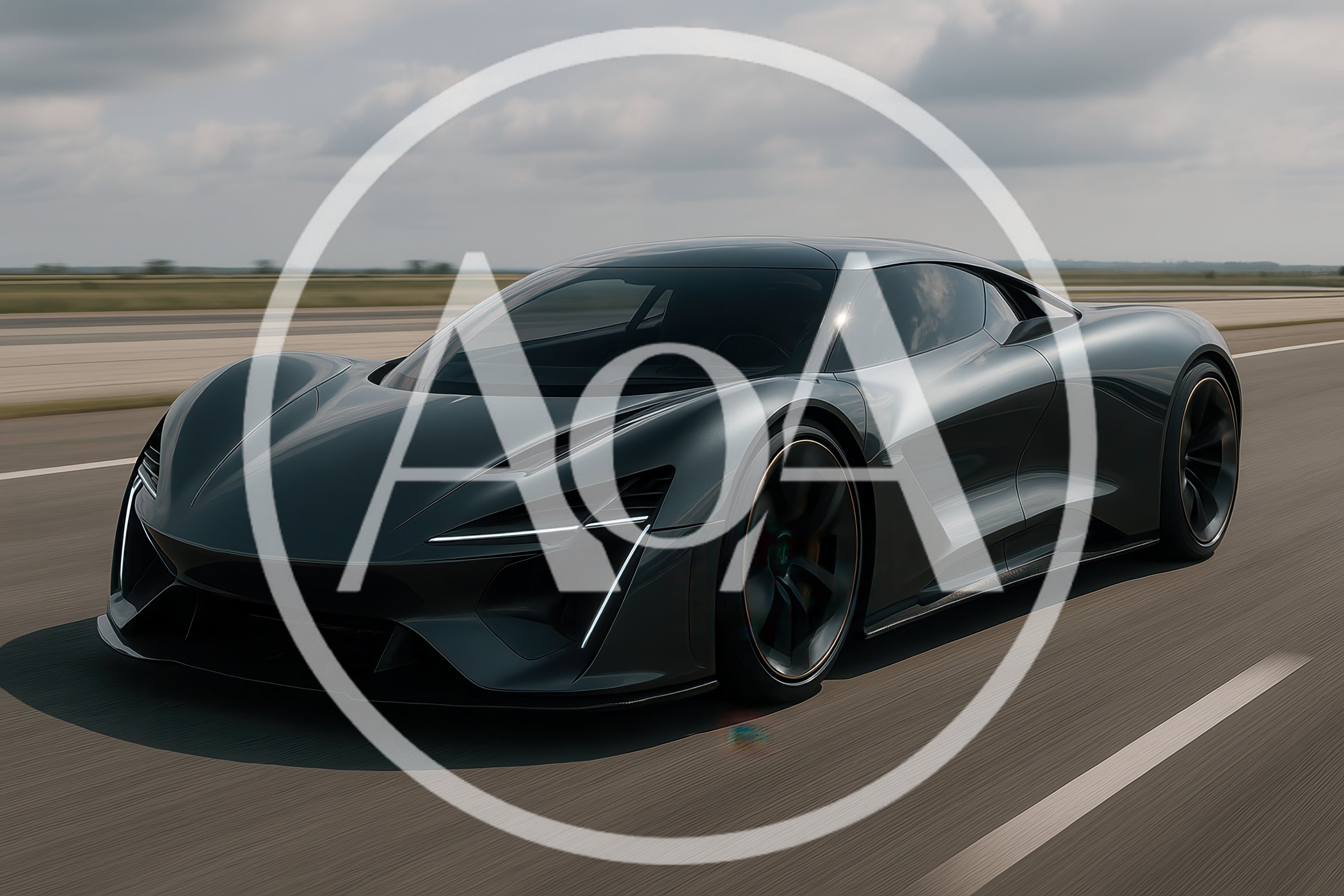Dark Grey Supercar Driving On A Highway