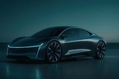 Futuristic Electric Concept Car In Dark Studio