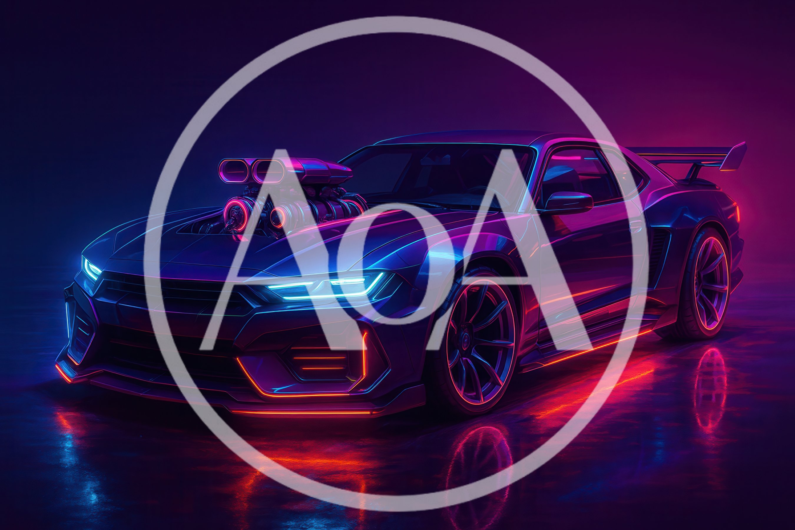 Cyberpunk Muscle Car With Glowing Neon Engine