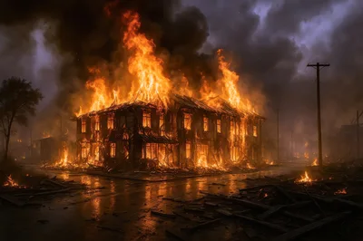 Two Story House Engulfed In Intense Fire