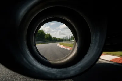 View Through A Racing Tire On A Racetrack