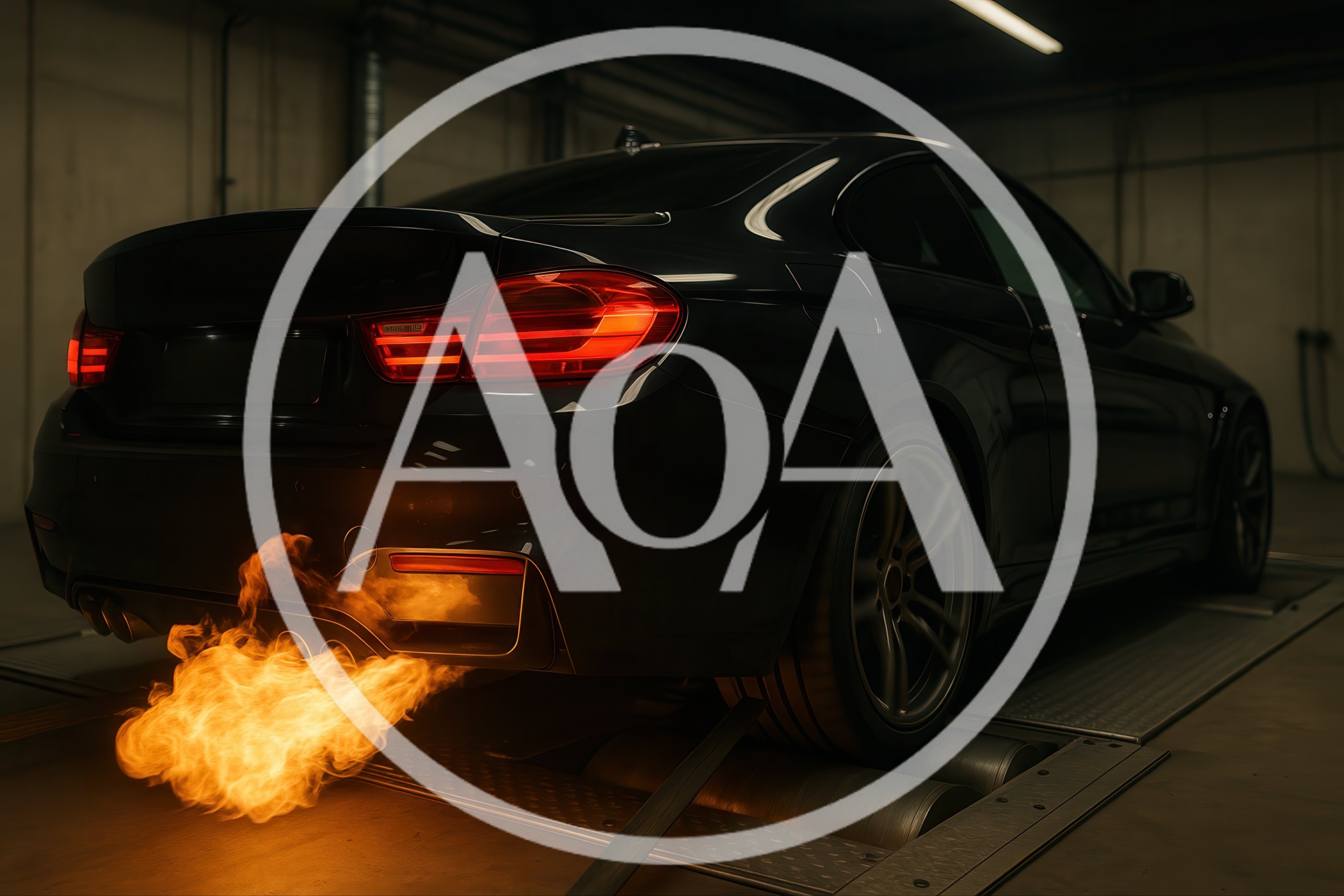 Black Sports Car Backfiring Flames on Dynamometer