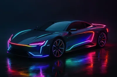 Futuristic Sports Car With Neon Glowing Accents
