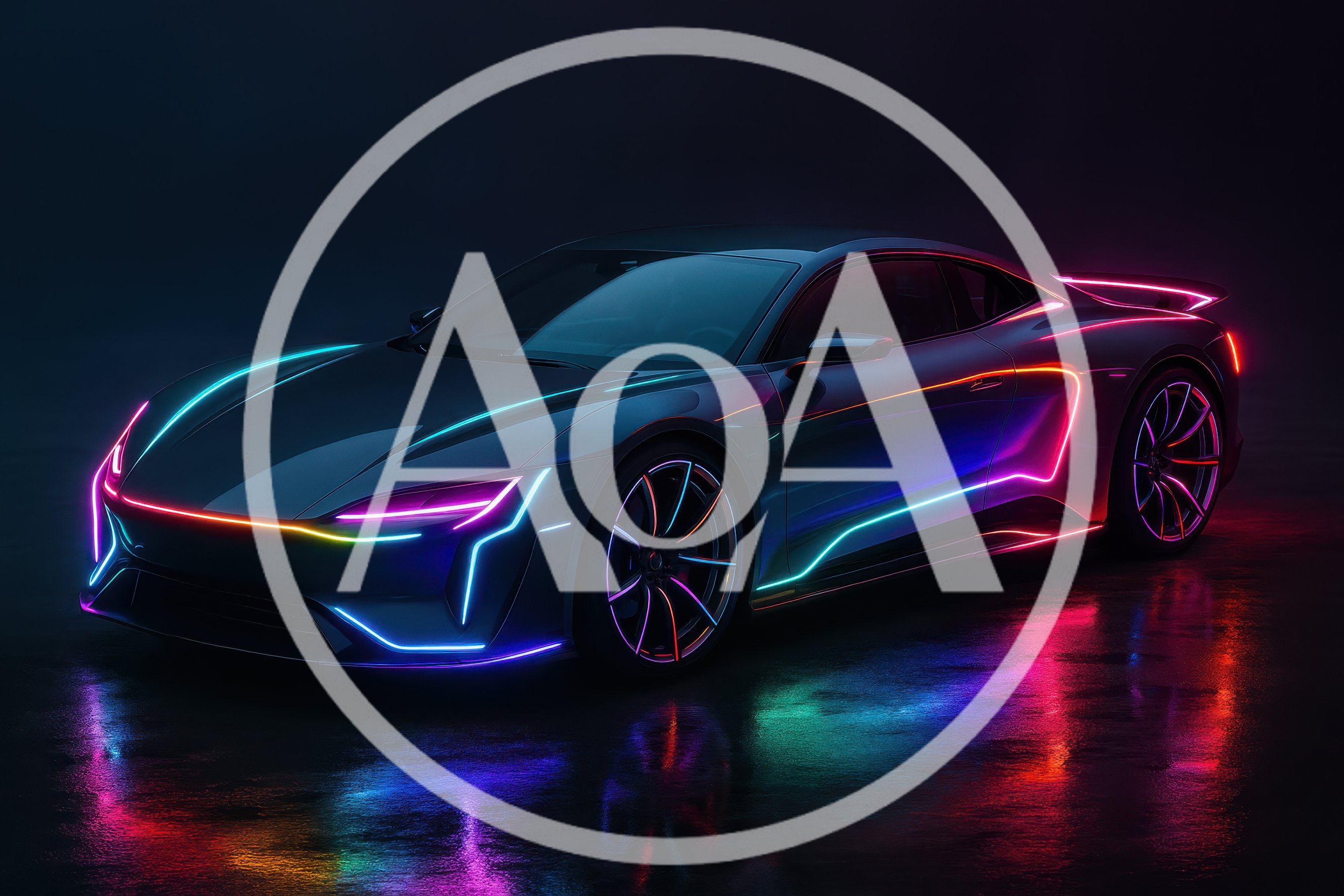 Futuristic Sports Car With Neon Glowing Accents