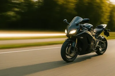Black Sportbike Riding Fast on a Rural Road