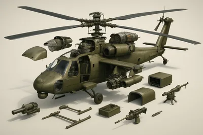 Military Helicopter Disassembled For Maintenance And Repair