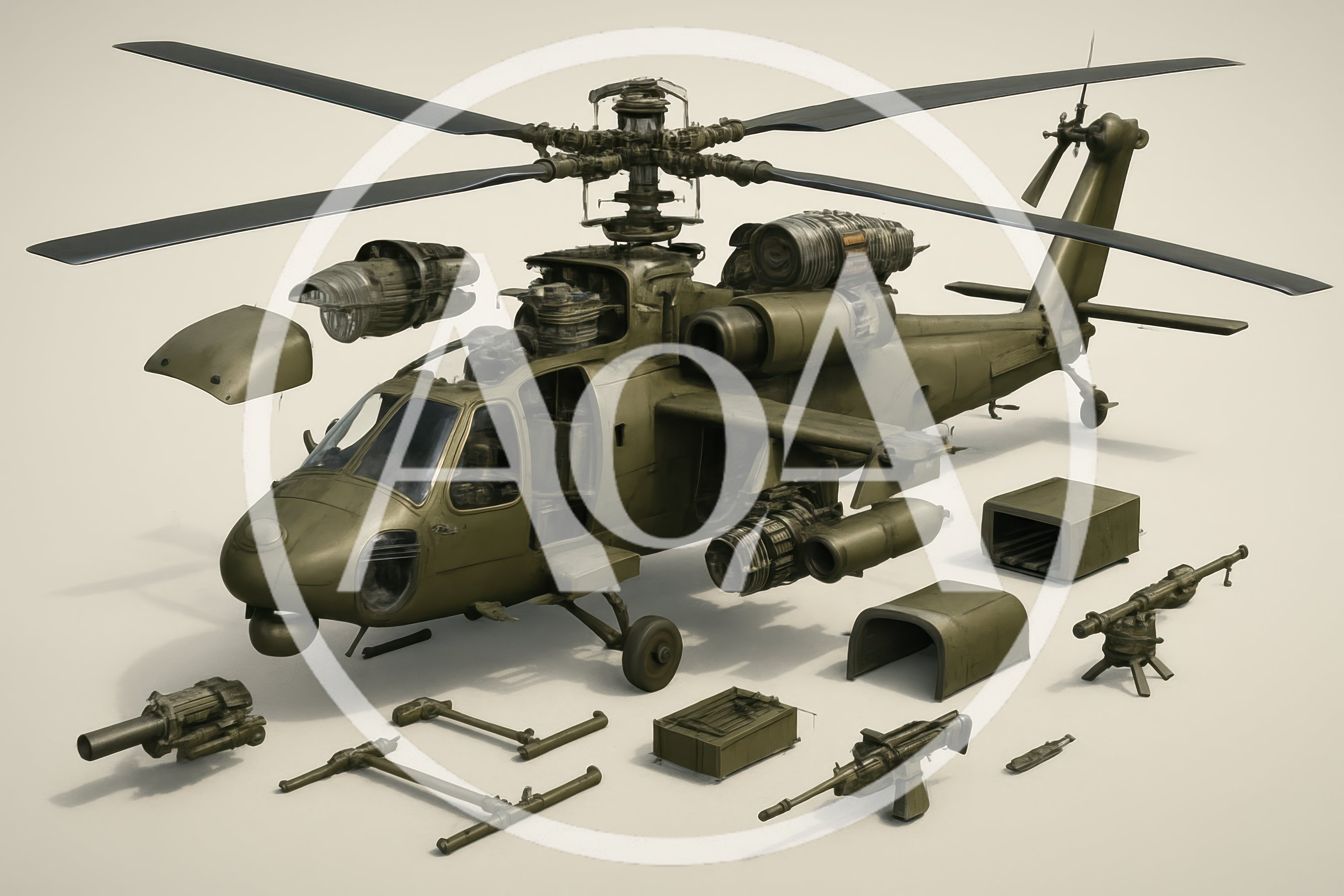 Military Helicopter Disassembled For Maintenance And Repair