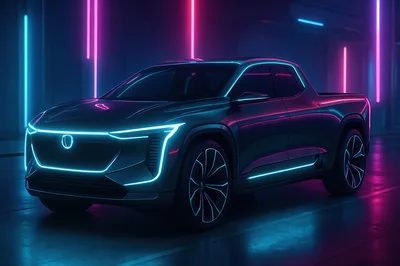 Futuristic Electric Pickup Truck With Neon Lighting