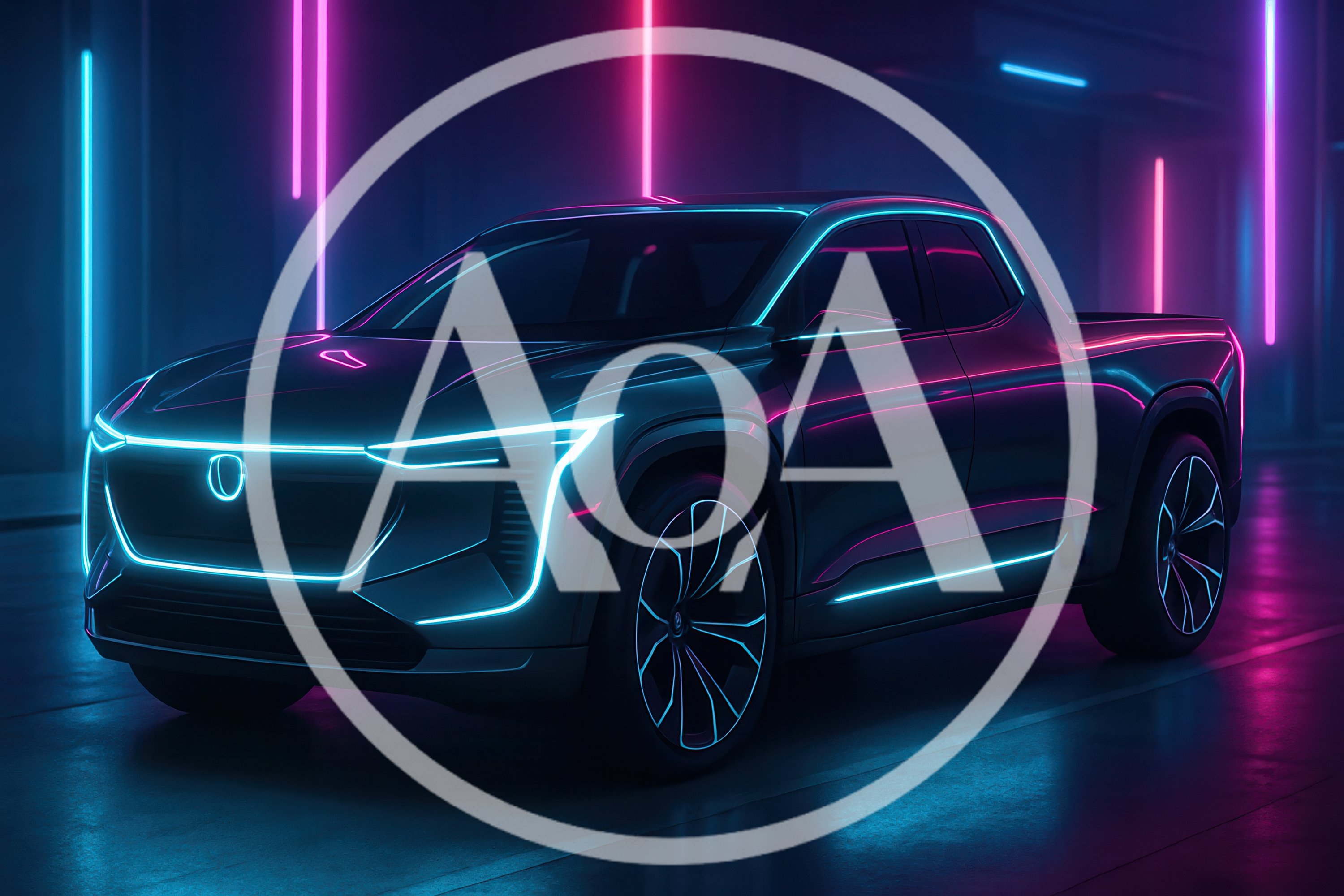 Futuristic Electric Pickup Truck With Neon Lighting