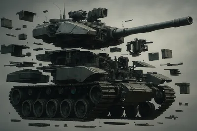 Exploded View Of A Futuristic Military Tank