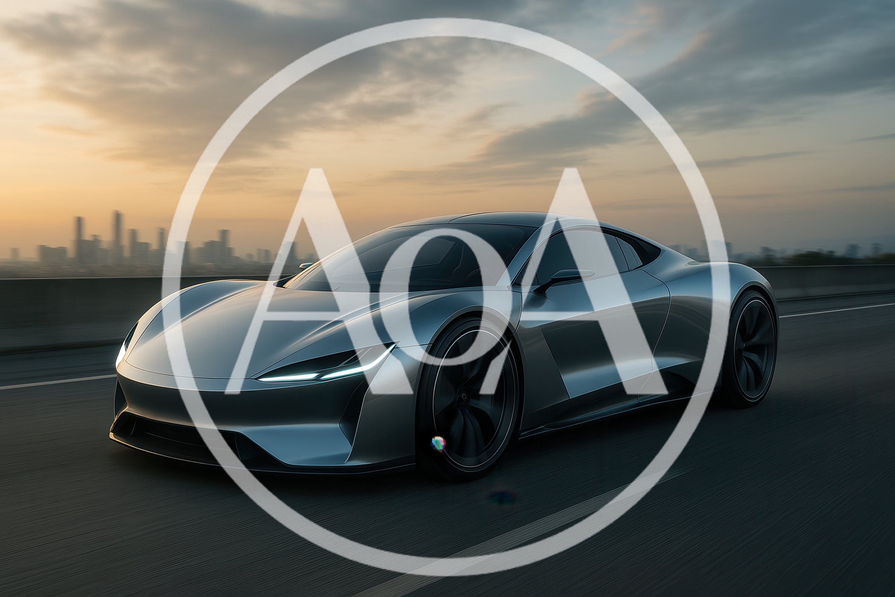 Sleek Silver Concept Sports Car Driving on Highway