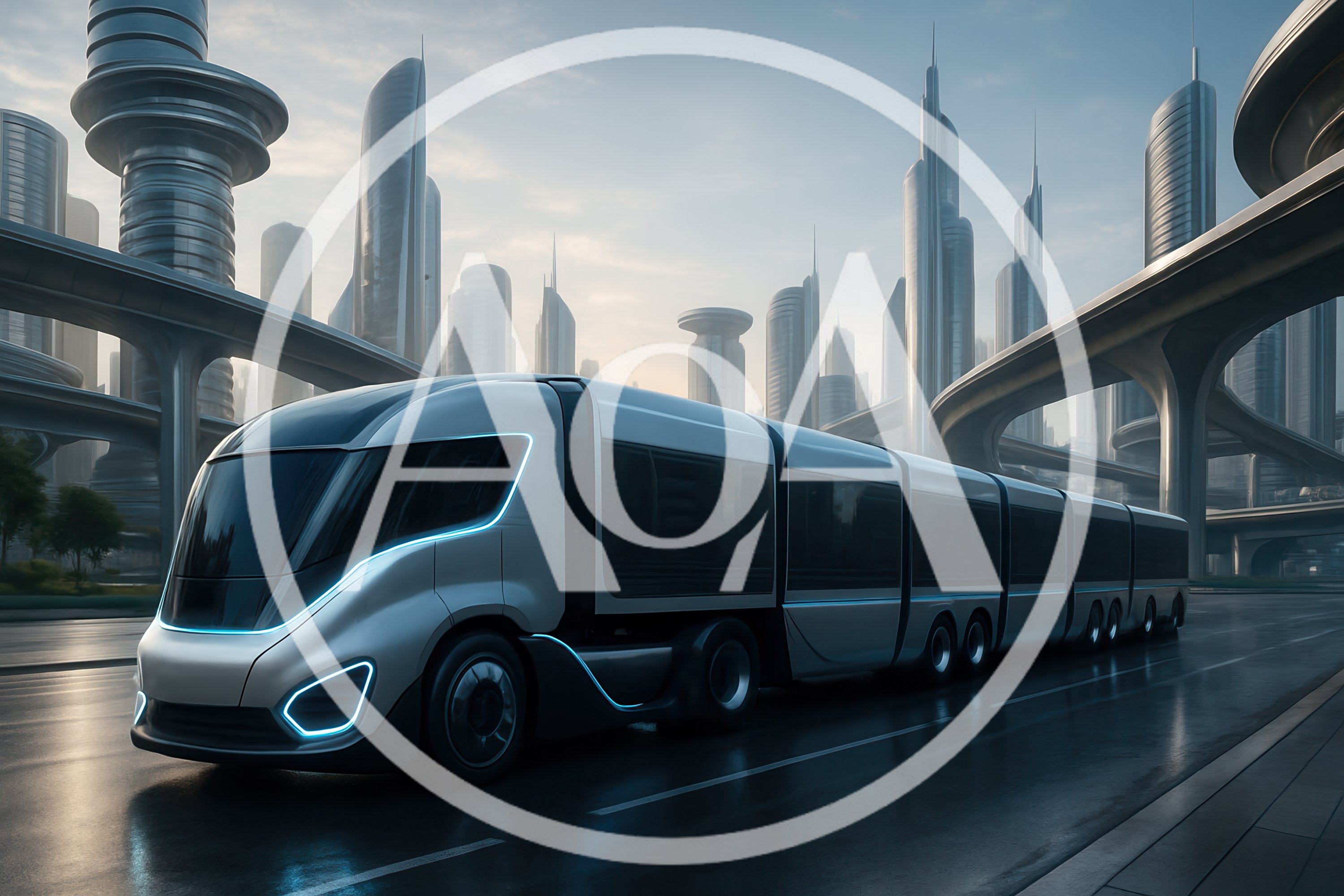 Futuristic Articulated Bus Driving Through A Modern City