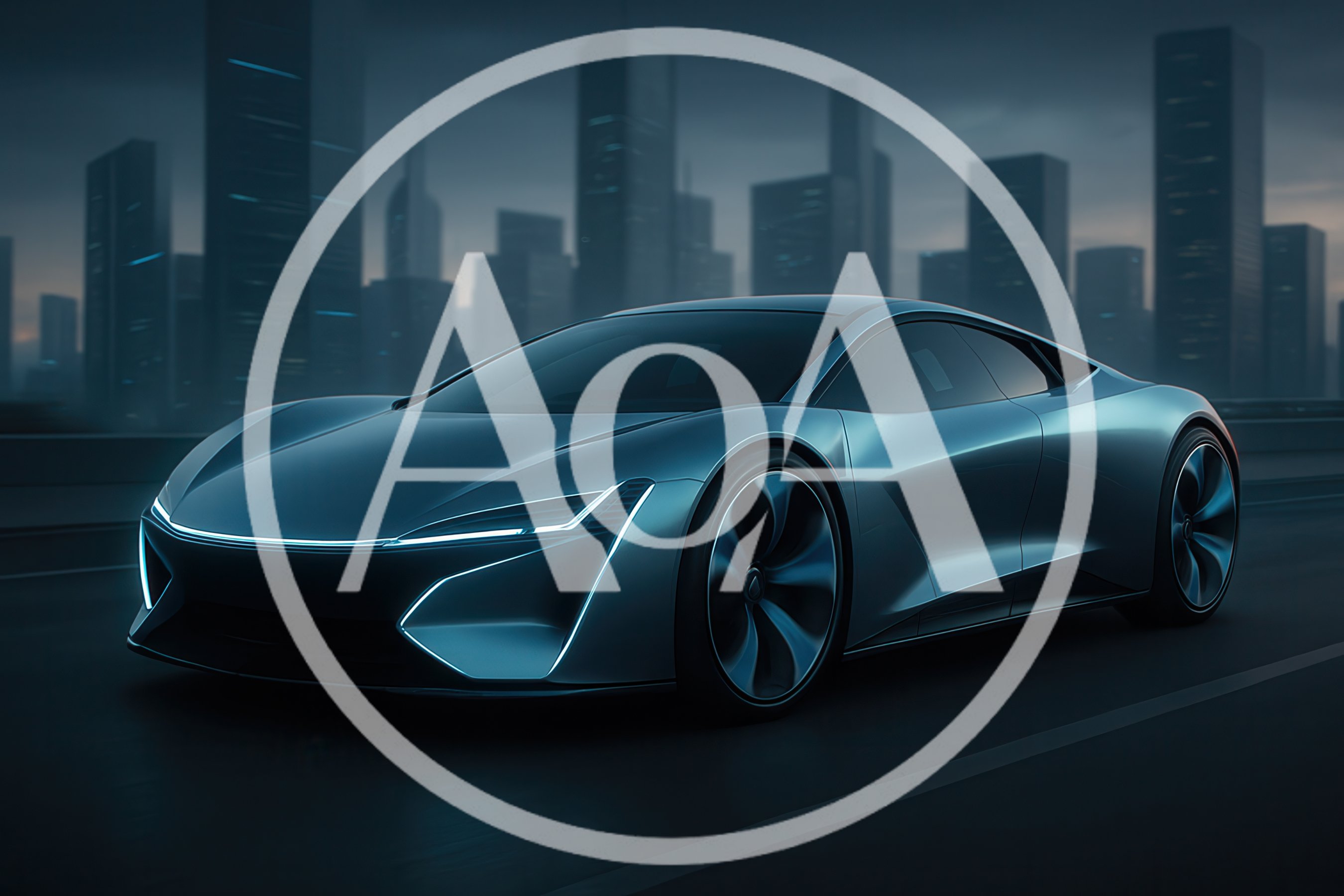 Futuristic Concept Sports Car Driving Through City