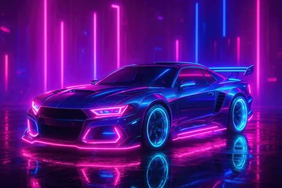 Neon Cyberpunk Sports Car In Futuristic City