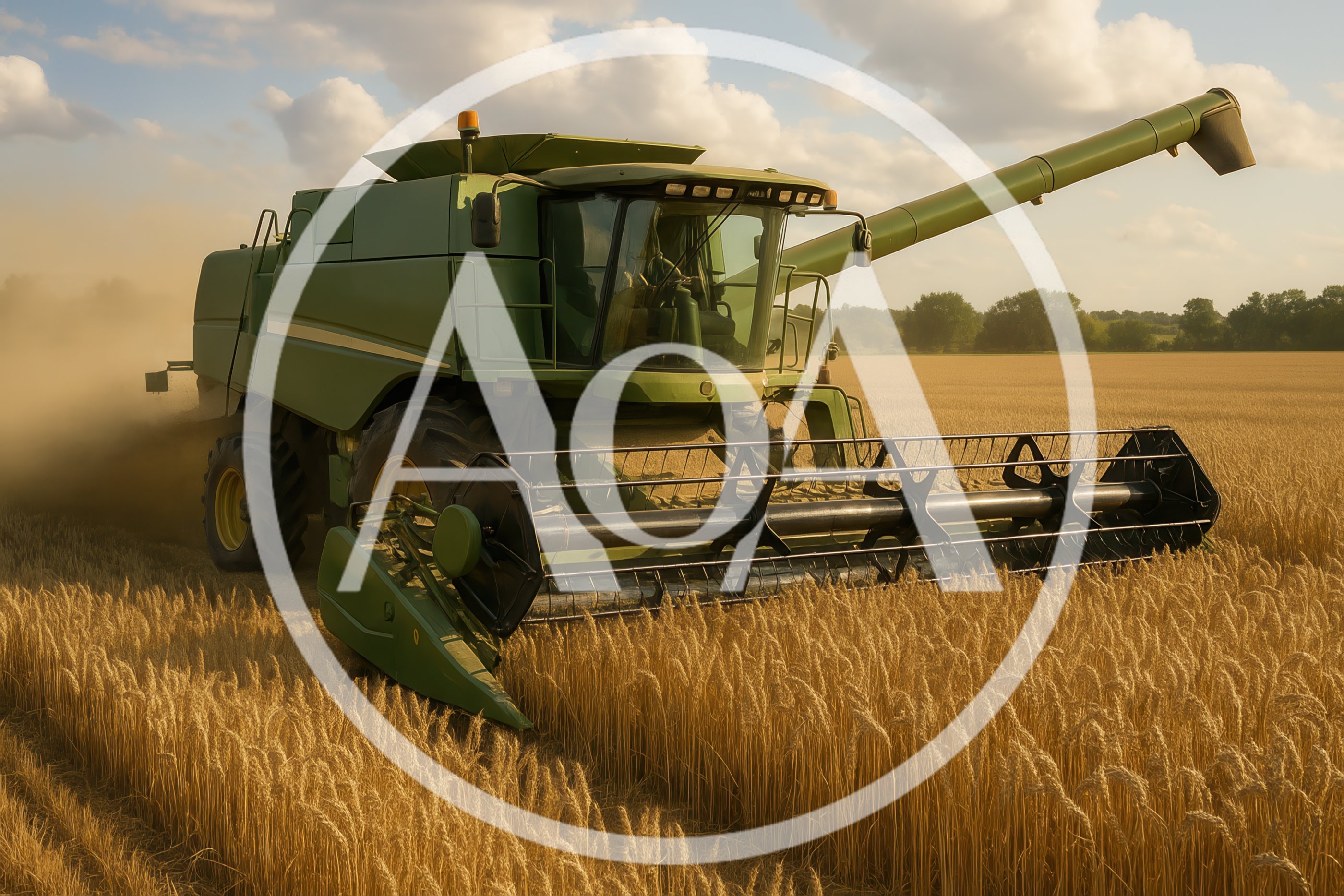 Combine Harvester Working In A Golden Wheat Field