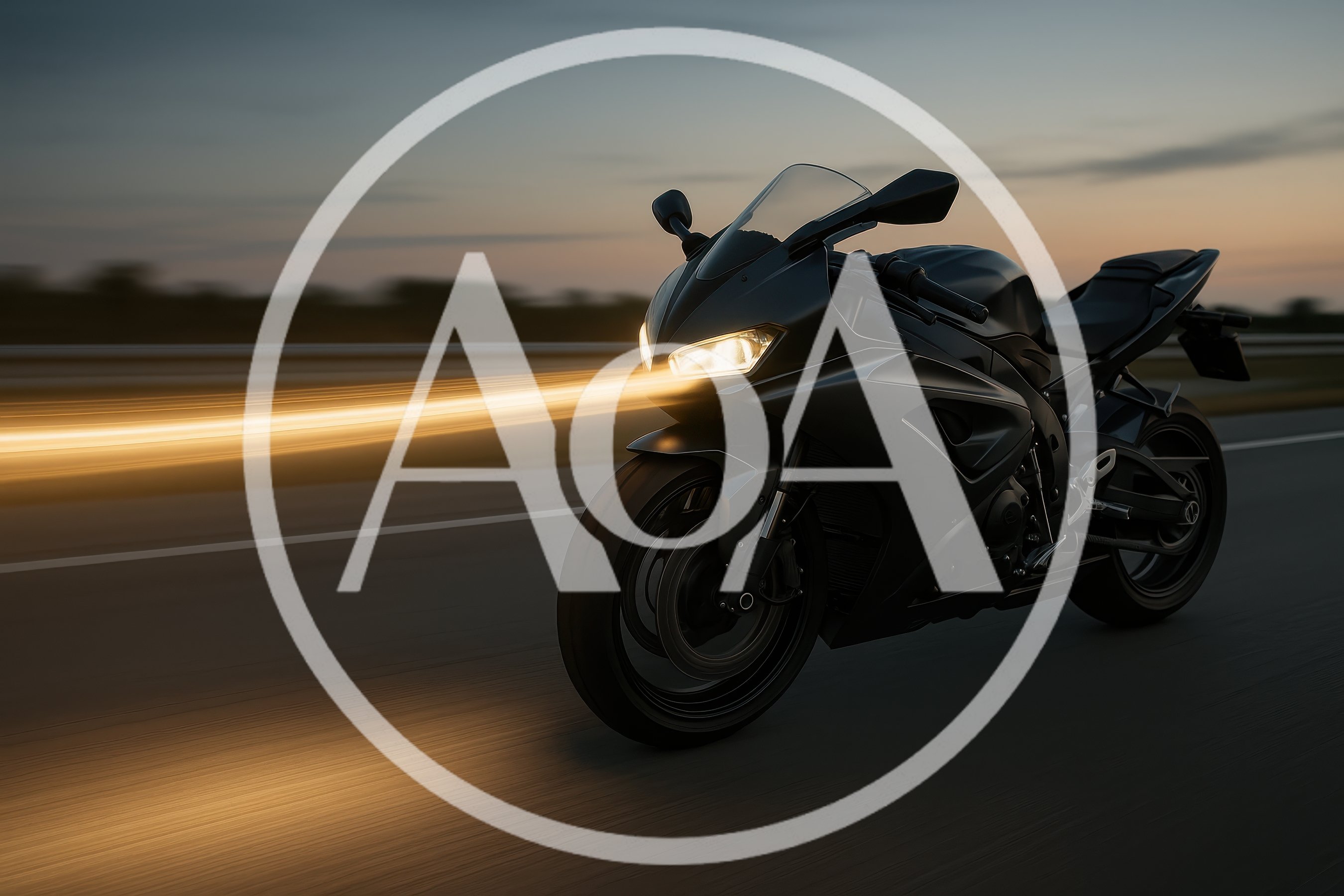Black Sportbike Riding Fast On Highway At Sunset