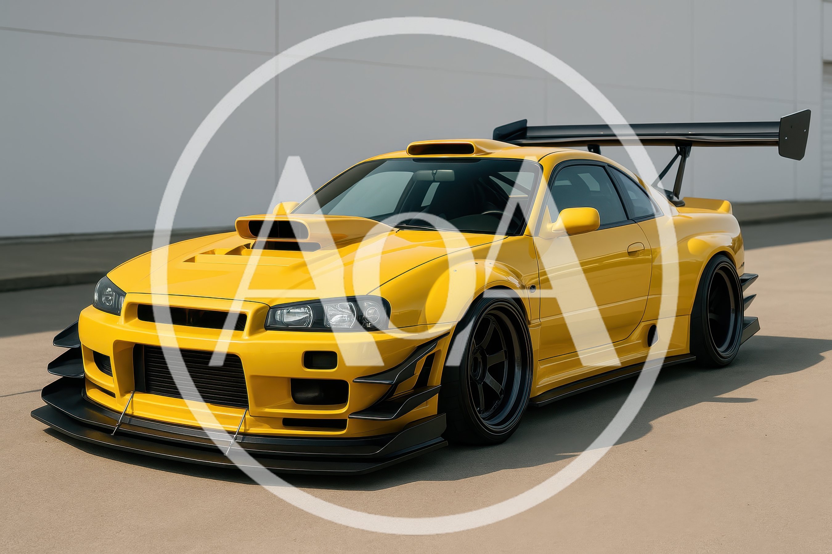 Modified Yellow Nissan Skyline GT-R R34 Sports Car