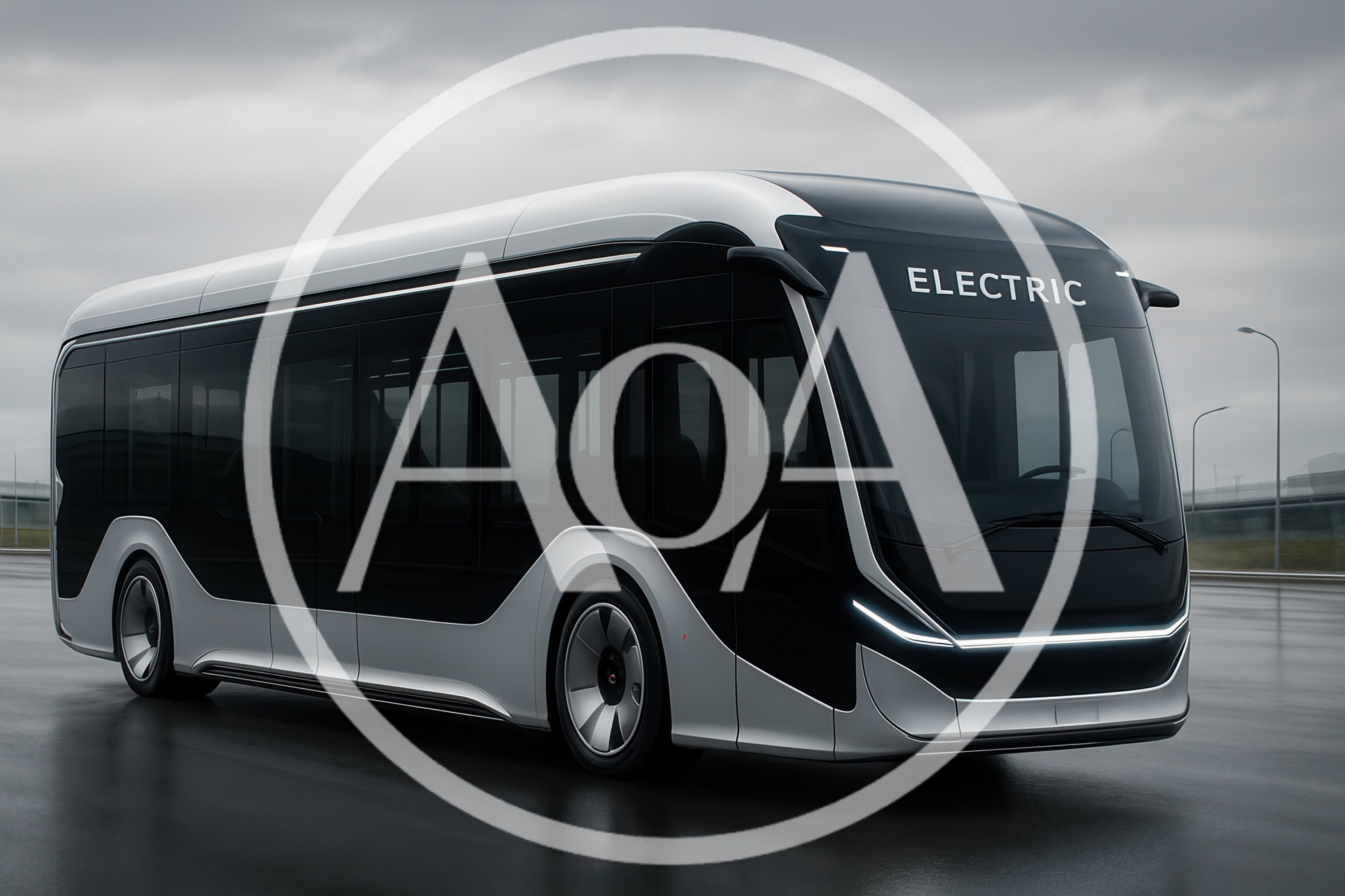 Modern Electric Bus Parked On A Wet Road
