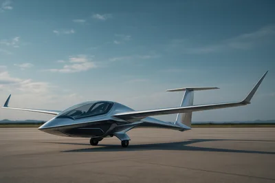 Futuristic Silver Aircraft On An Airport Tarmac