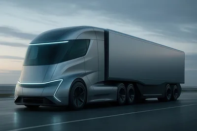 Futuristic Electric Semi Truck Driving On Highway