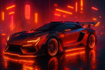 Futuristic Sports Car With Neon Lighting