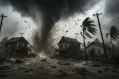 Destructive Tornado Striking A Residential Neighborhood