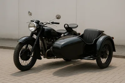 Vintage Black Motorcycle With Sidecar Parked Outdoors