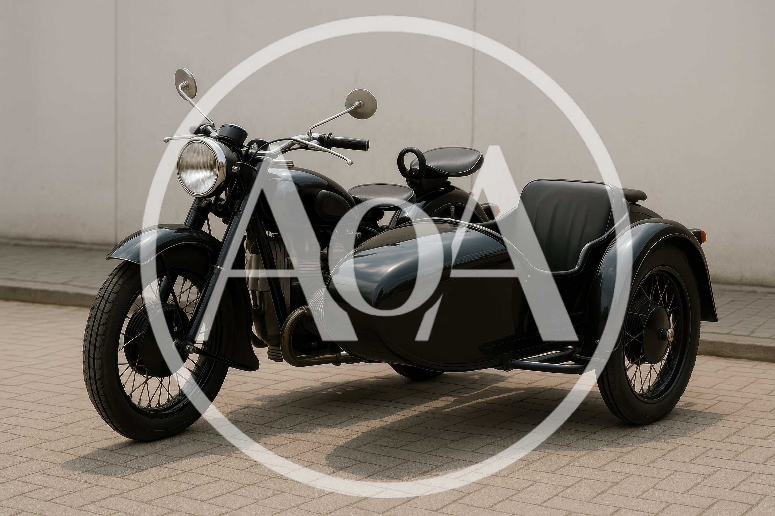 Vintage Black Motorcycle With Sidecar Parked Outdoors