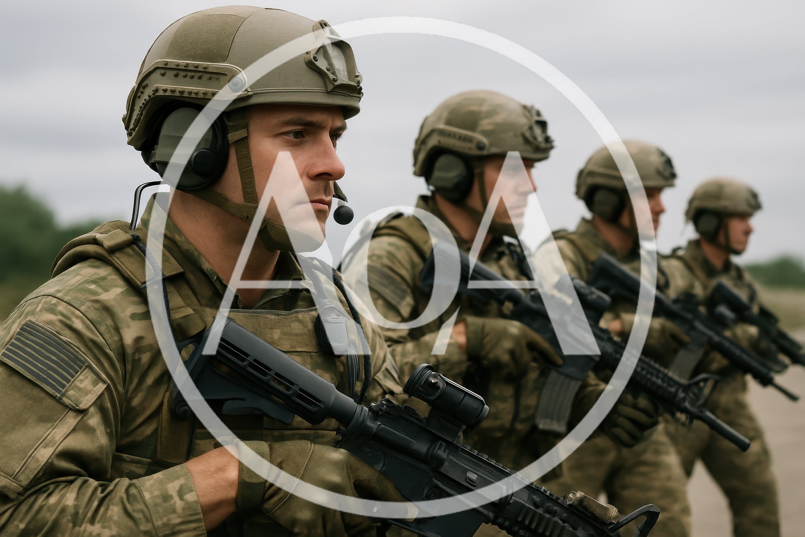 Four Soldiers Standing In Formation With Rifles