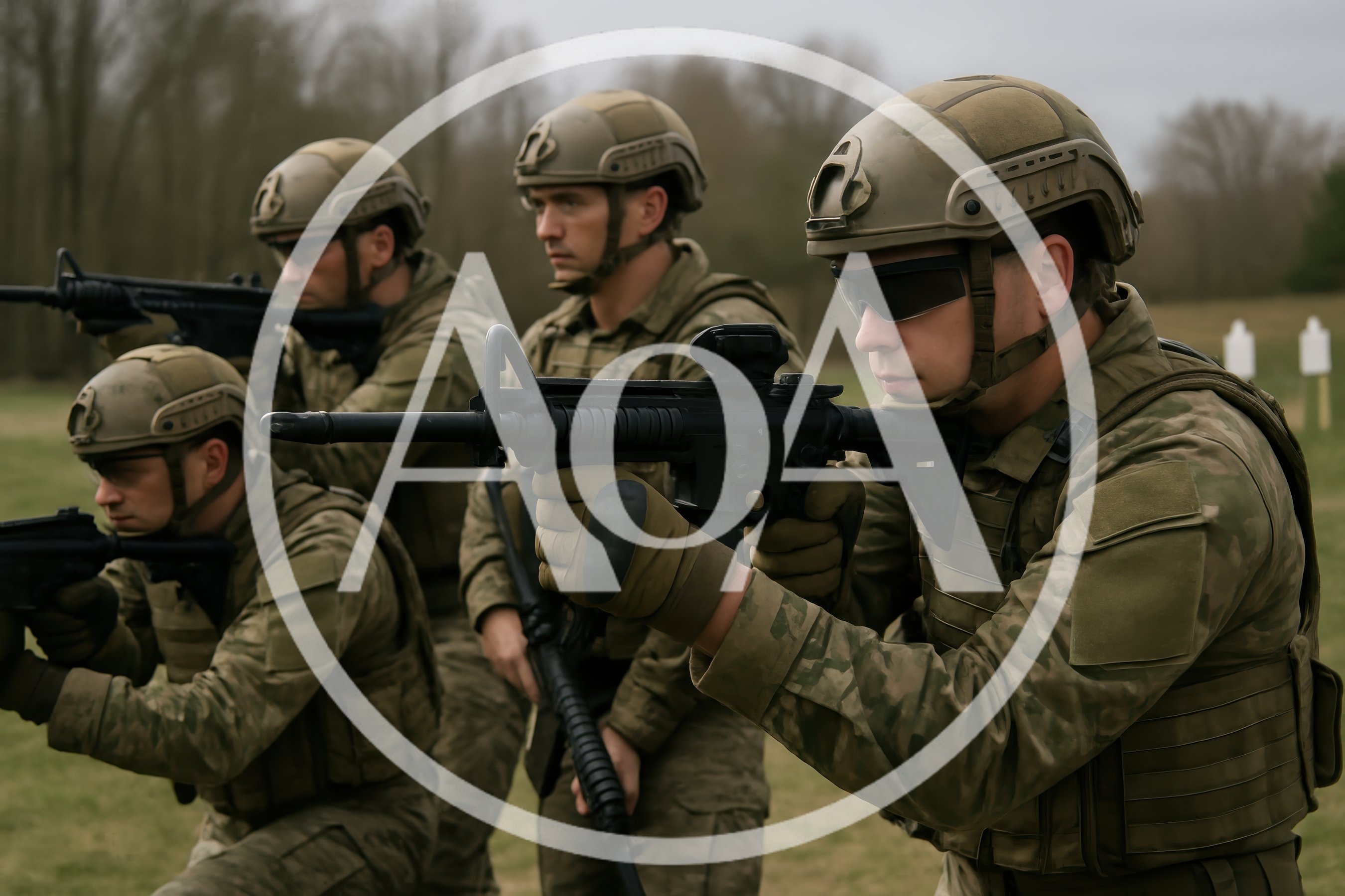 Soldiers In Tactical Gear Training With Rifles