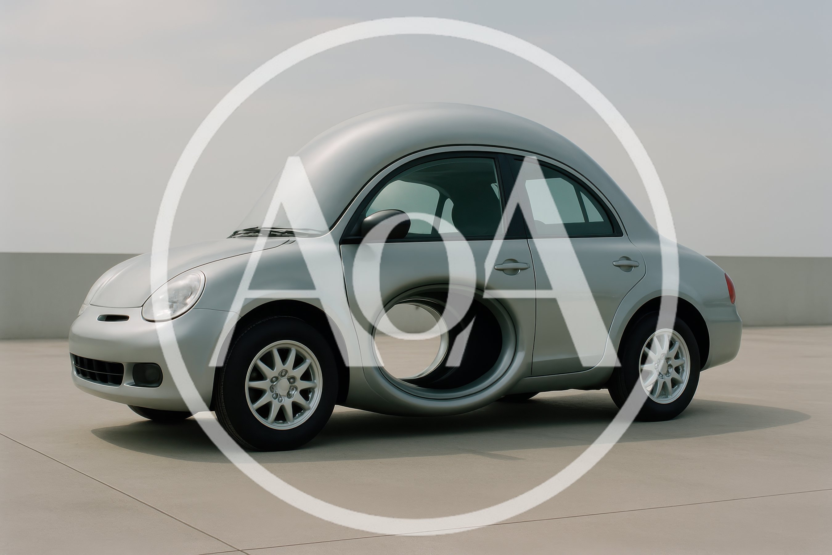 Surreal Silver Car With A Large Hole In Door