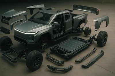 Exploded View Of Electric Pickup Truck Components