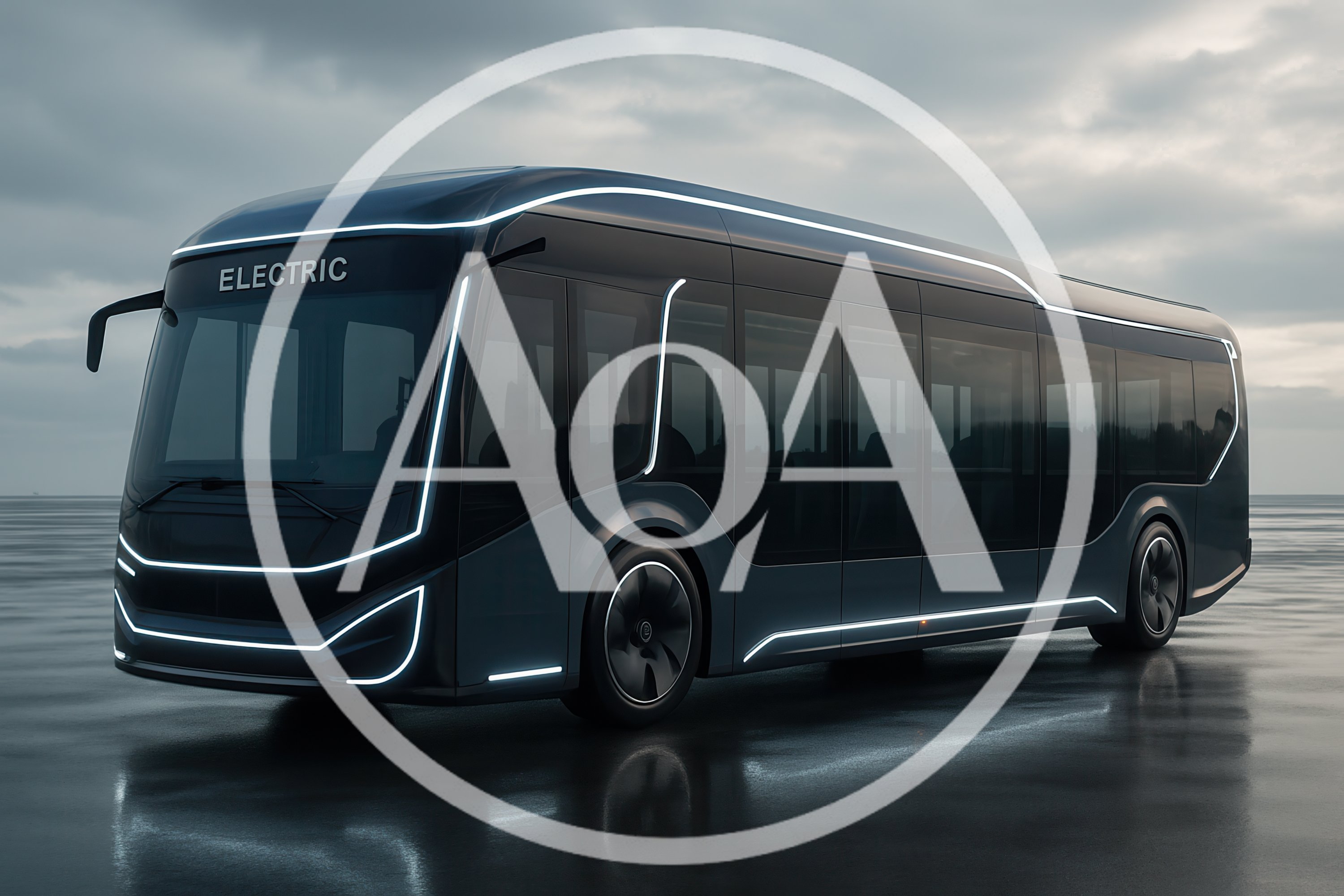 Futuristic Electric Bus Concept on Wet Asphalt
