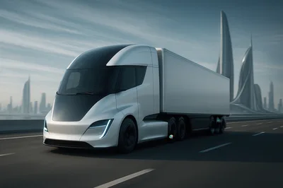 Futuristic Electric Semi Truck Driving On Highway