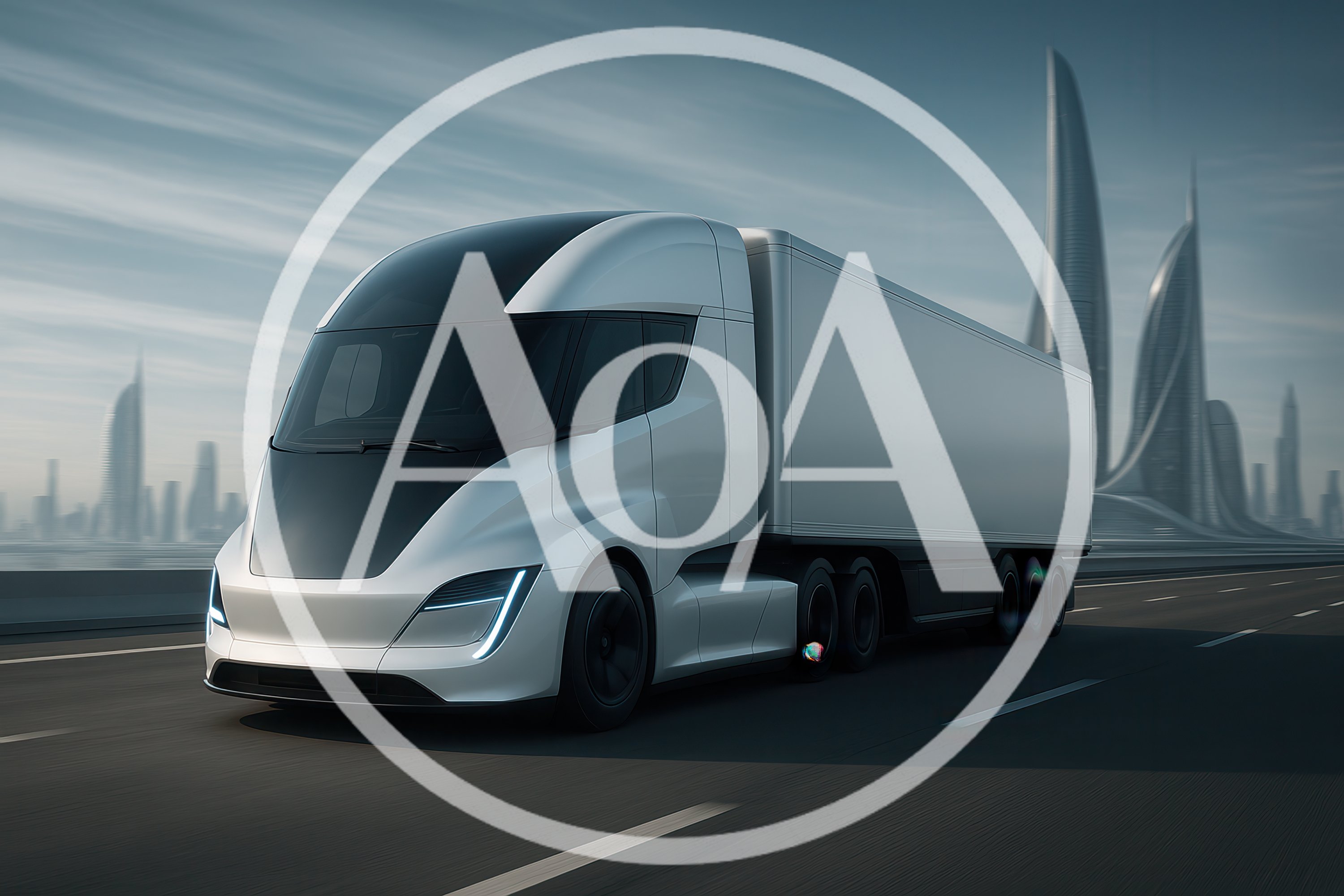 Futuristic Electric Semi Truck Driving On Highway