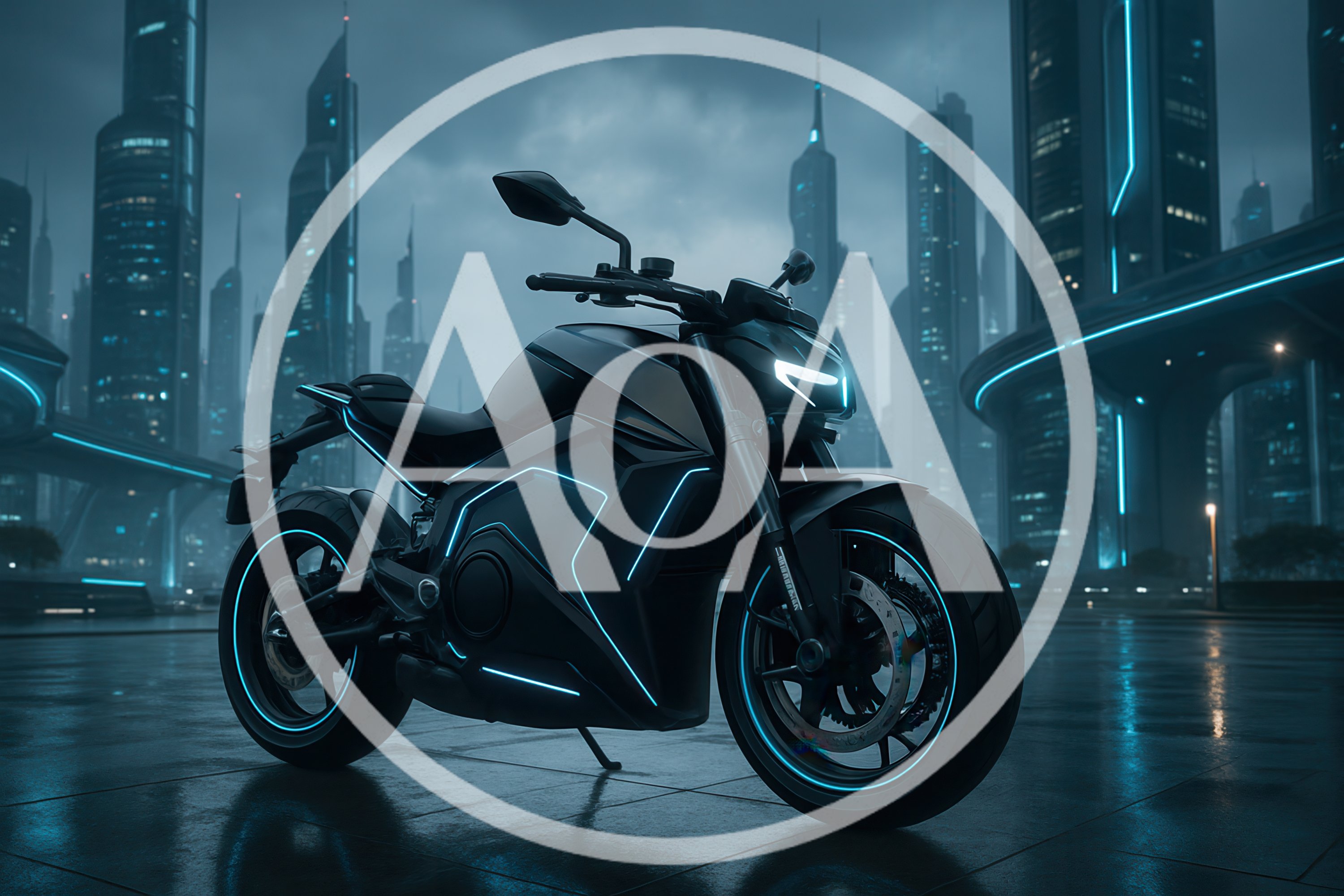 Futuristic Electric Motorcycle Parked In Cyberpunk City
