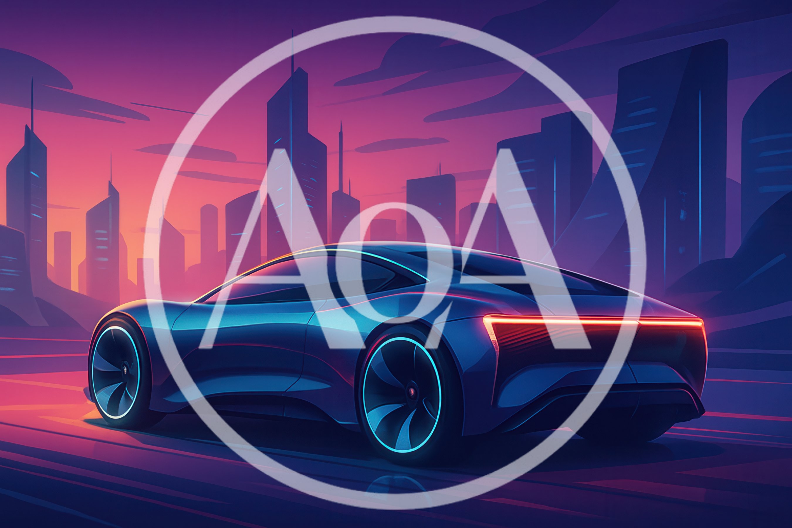 Futuristic Sports Car Driving Through Neon Cityscape