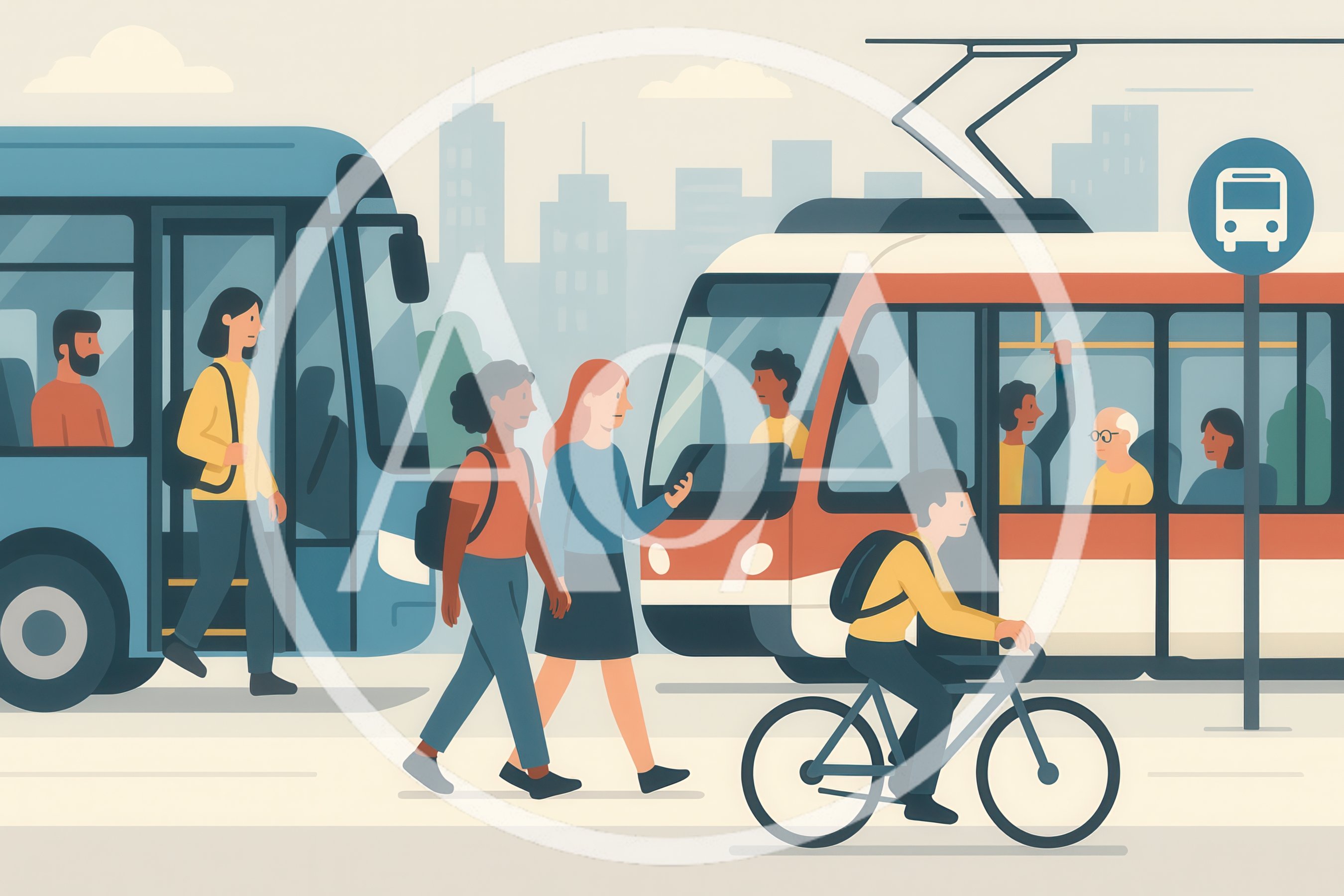 Commuters Using Public Transportation In A Modern City
