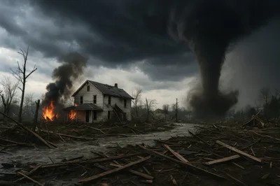 Devastating Tornado Striking A Rural House In Ruins