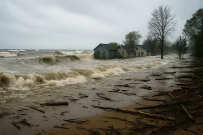 Coastal Houses Flooded During Severe Storm Surge