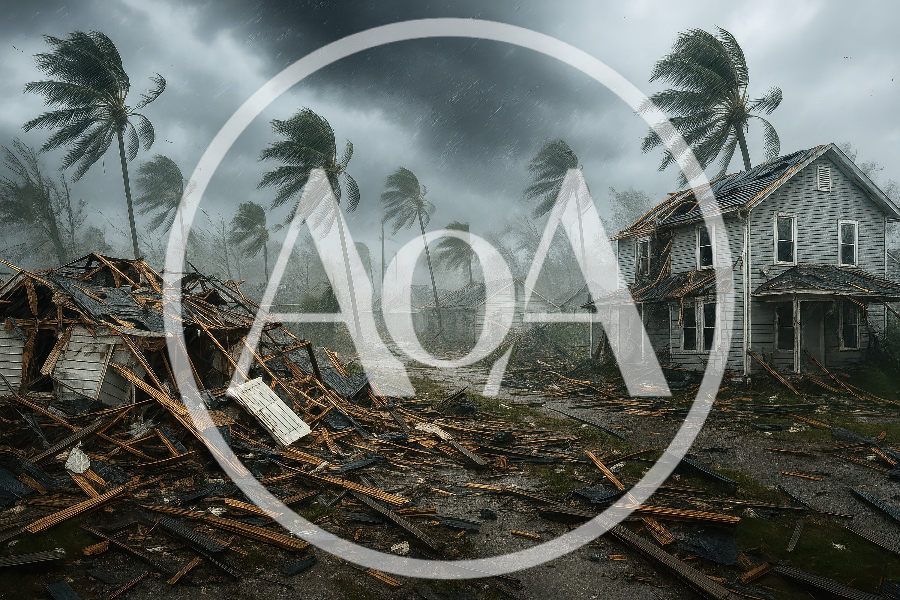 Devastating Hurricane Damage To Residential Neighborhood